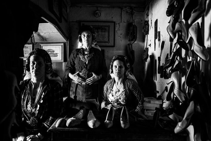 The local women's costumes of Soufli, in Thrace, Greece. Black-and-white photography by George Tatakis