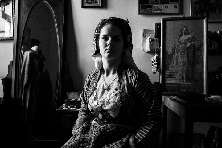 The local women's costumes of Soufli, in Thrace, Greece. Black-and-white photography by George Tatakis
