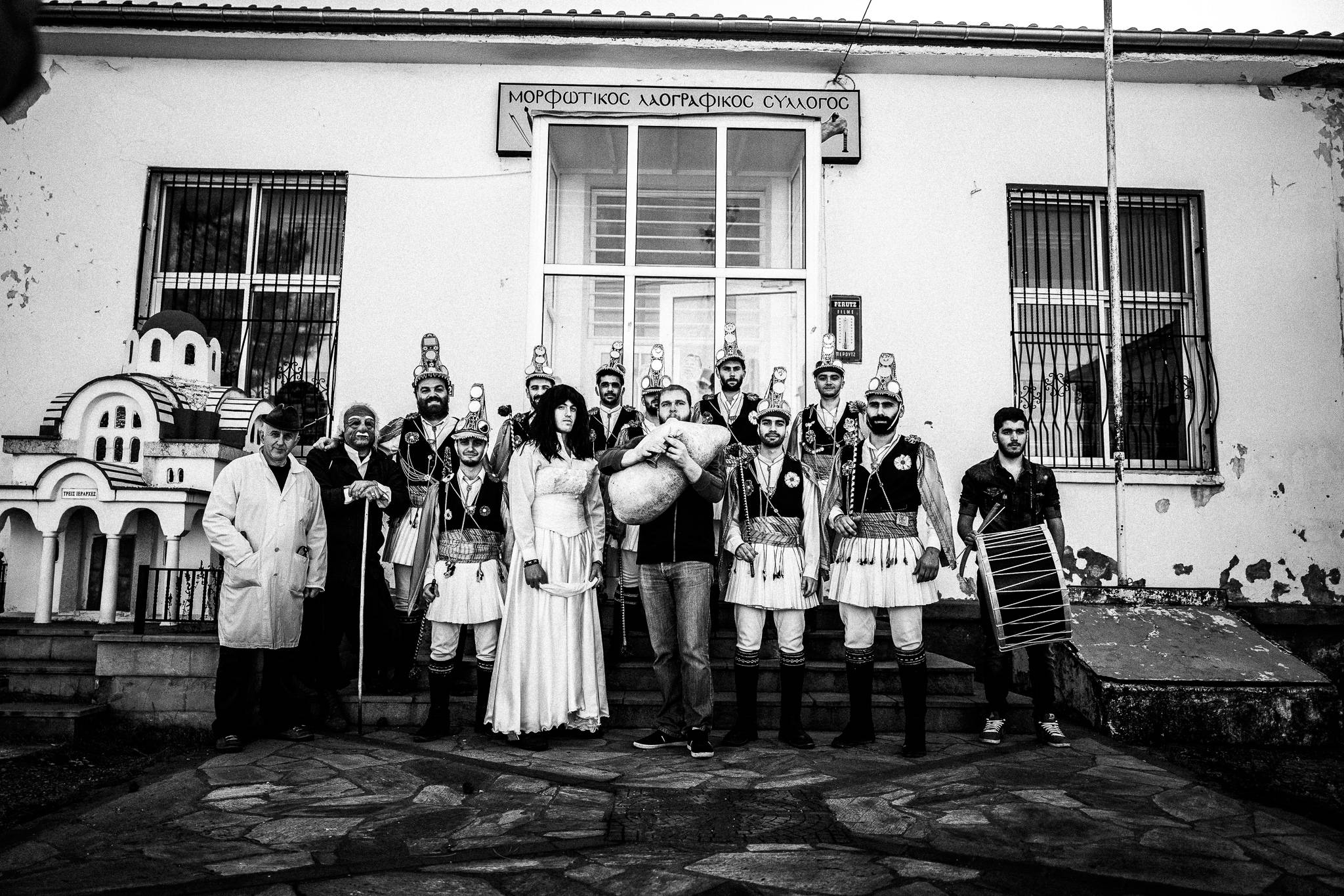 The Kotsamania performers gathered outside the cultural society of Tetralofos.