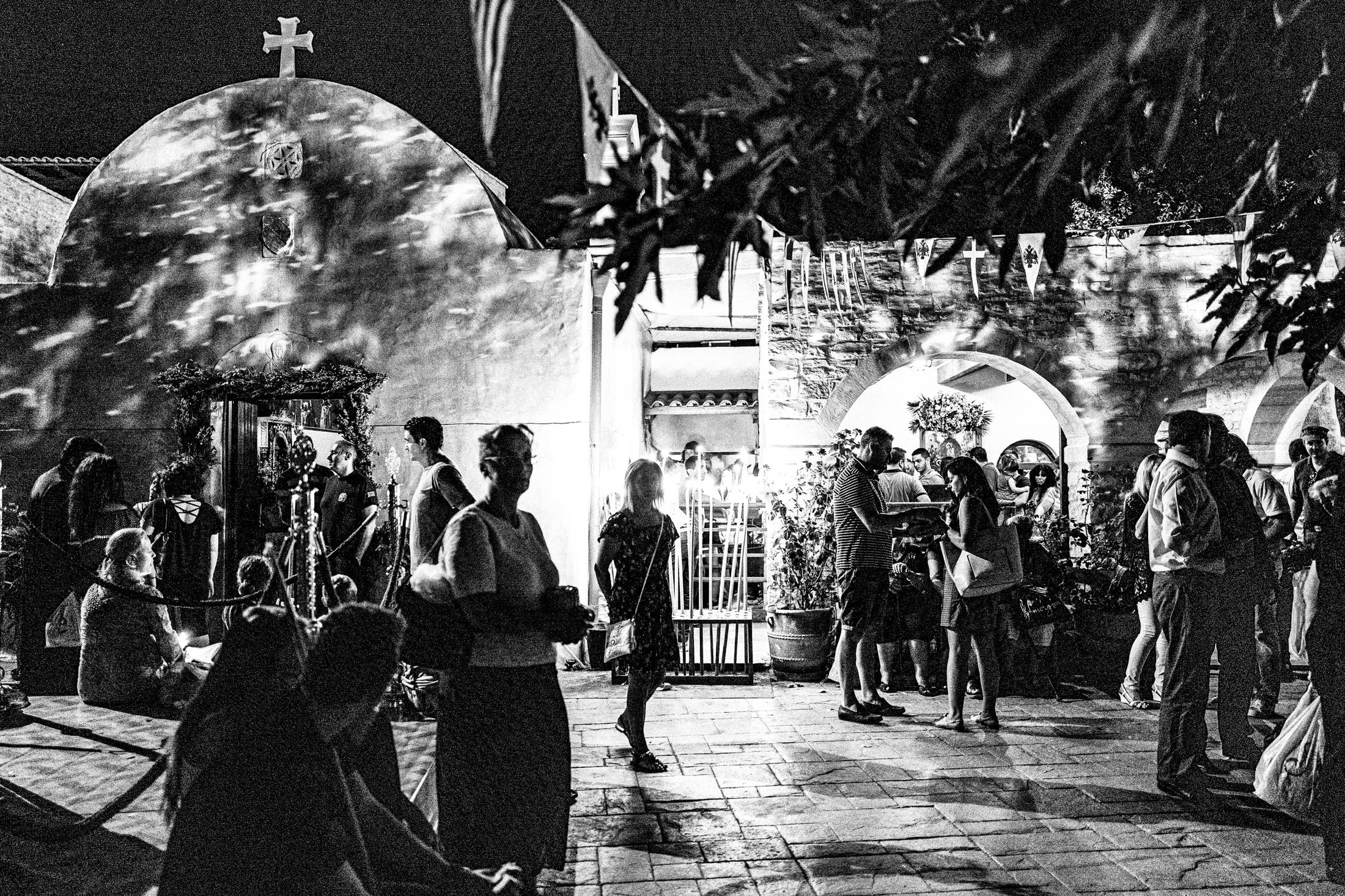 People gathered outside Panagia Charakiani during the August pilgrimage.