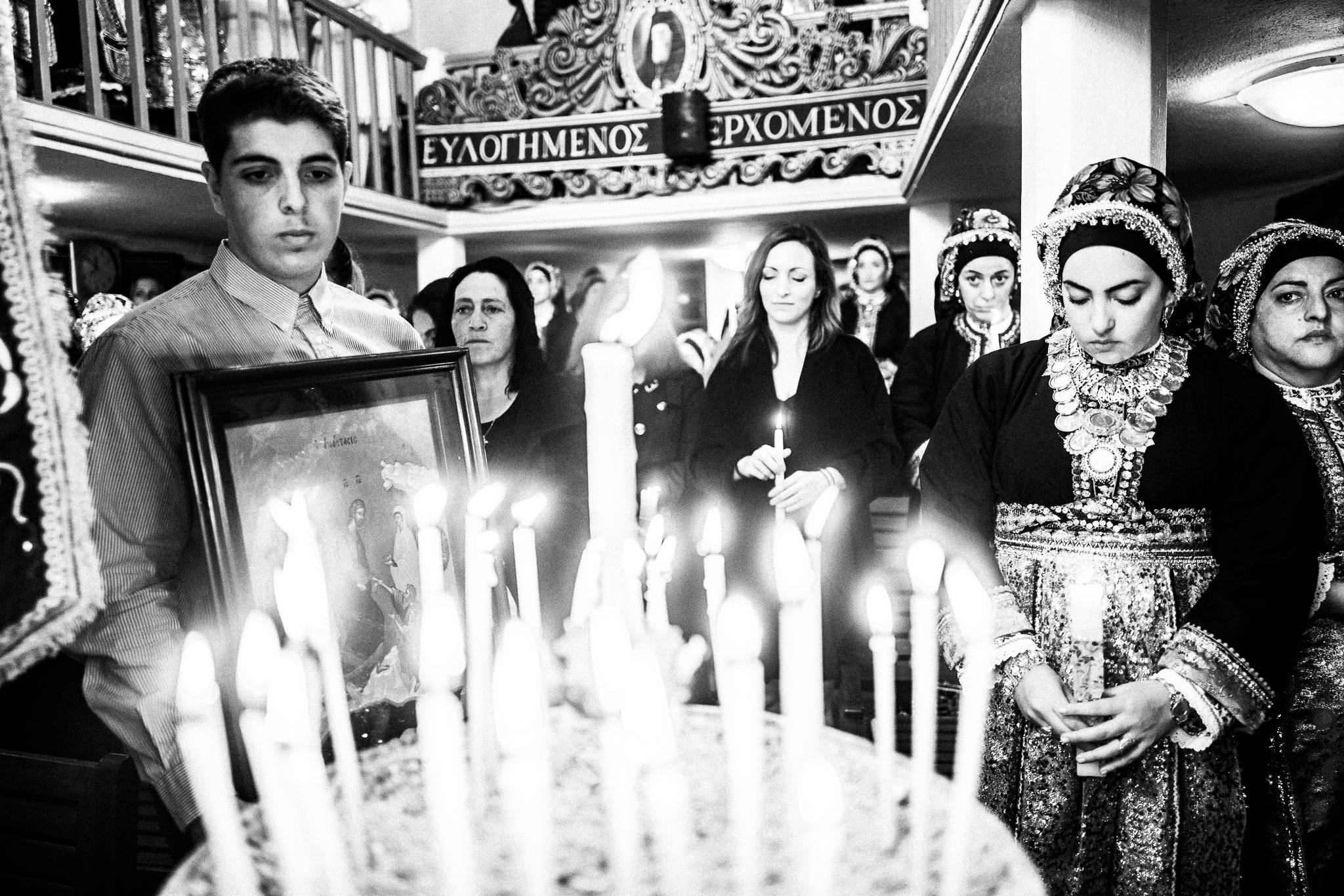 Black-and-white photograph from Byzantine Easter of Olympos, Olympos, Karpathos.