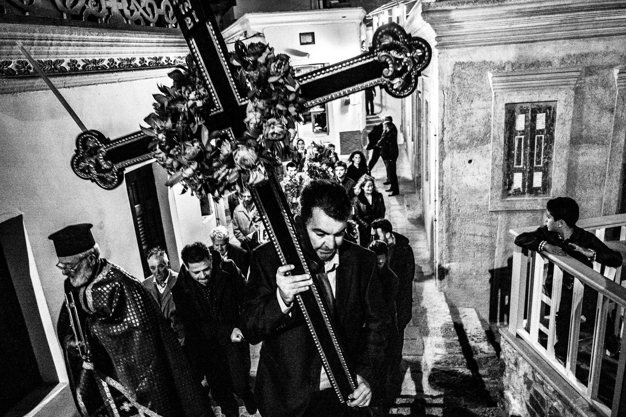 Black-and-white photograph from Byzantine Easter of Olympos, Olympos, Karpathos.