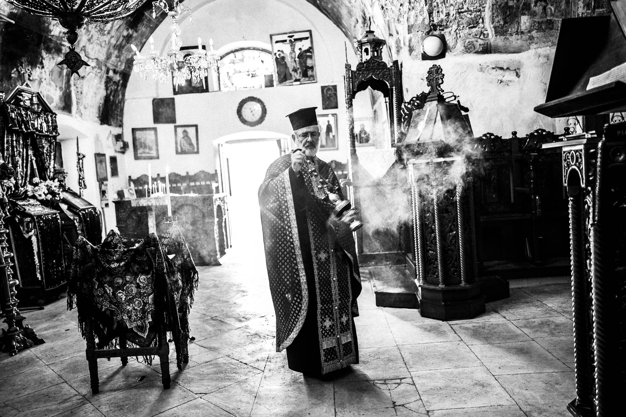 Black-and-white photograph from Byzantine Easter of Olympos, Olympos, Karpathos.