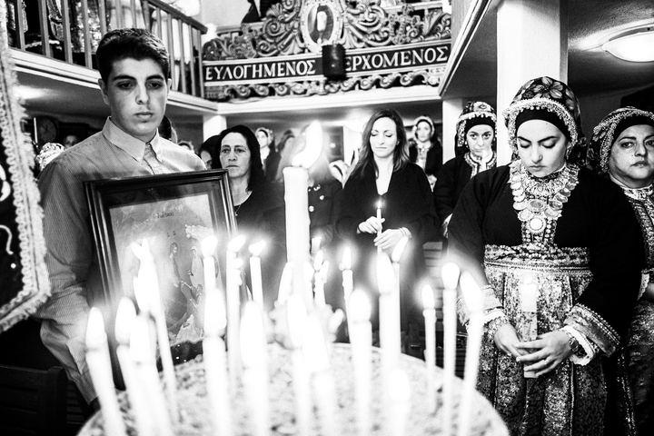 Black-and-white photograph from Byzantine Easter of Olympos, Olympos, Karpathos.
