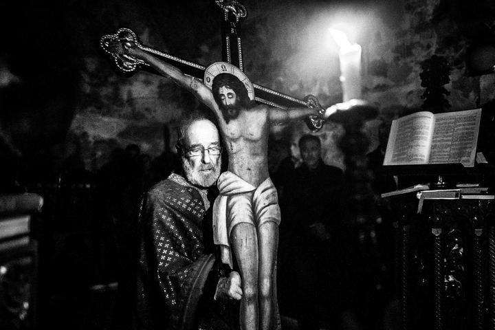 Black-and-white photograph from Byzantine Easter of Olympos, Olympos, Karpathos.