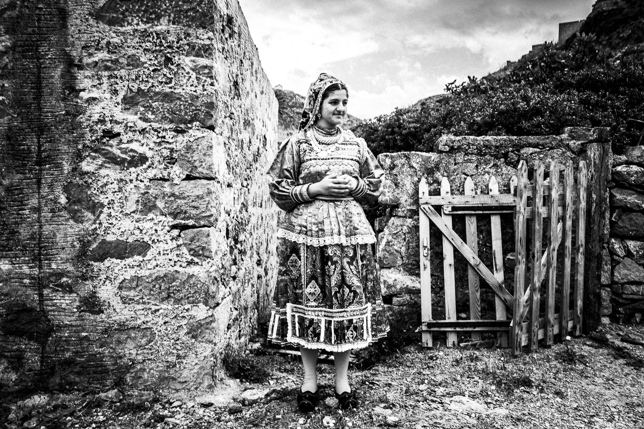 Black-and-white photograph from Easter Tuesday Litany of Olympos, Olympos, Karpathos.