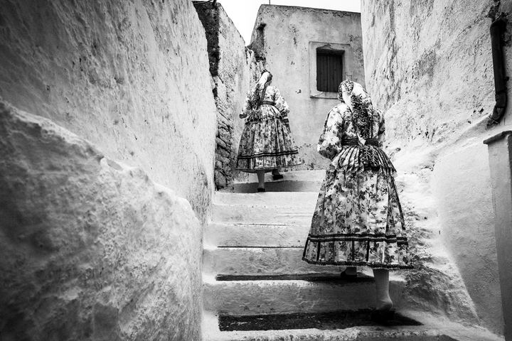 Black-and-white photograph from Dormition of the Virgin in Olympos, Olympos, Karpathos.