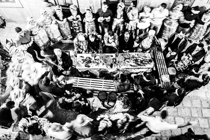 Black-and-white photograph from The Secret Festival of Olympos, Olympos, Karpathos.