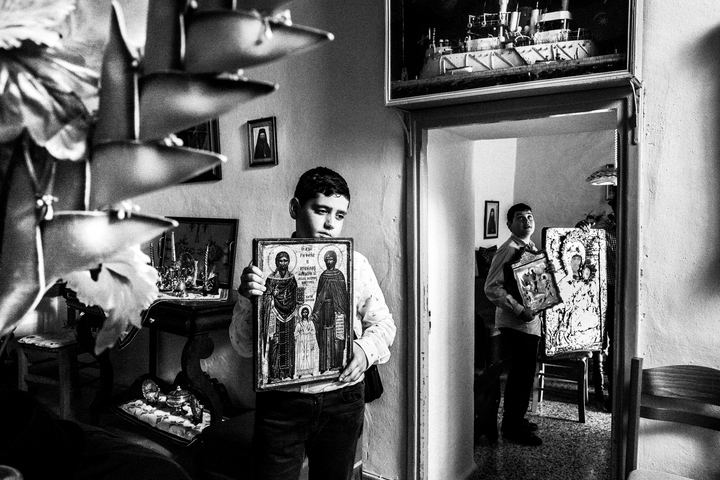Black-and-white photograph from Easter Tuesday Litany of the Icons in Patmos, Patmos.
