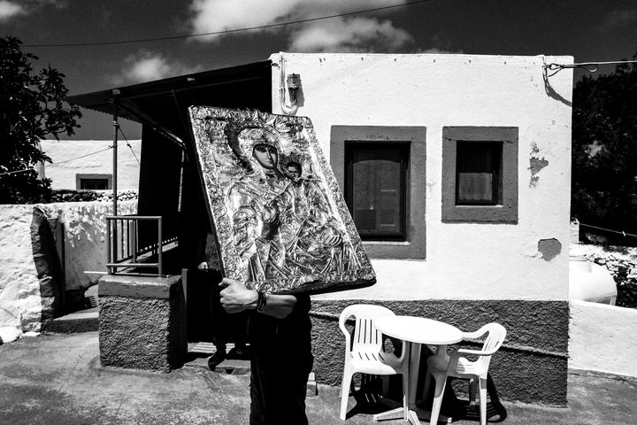 Black-and-white photograph from Easter Tuesday Litany of the Icons in Patmos, Patmos.