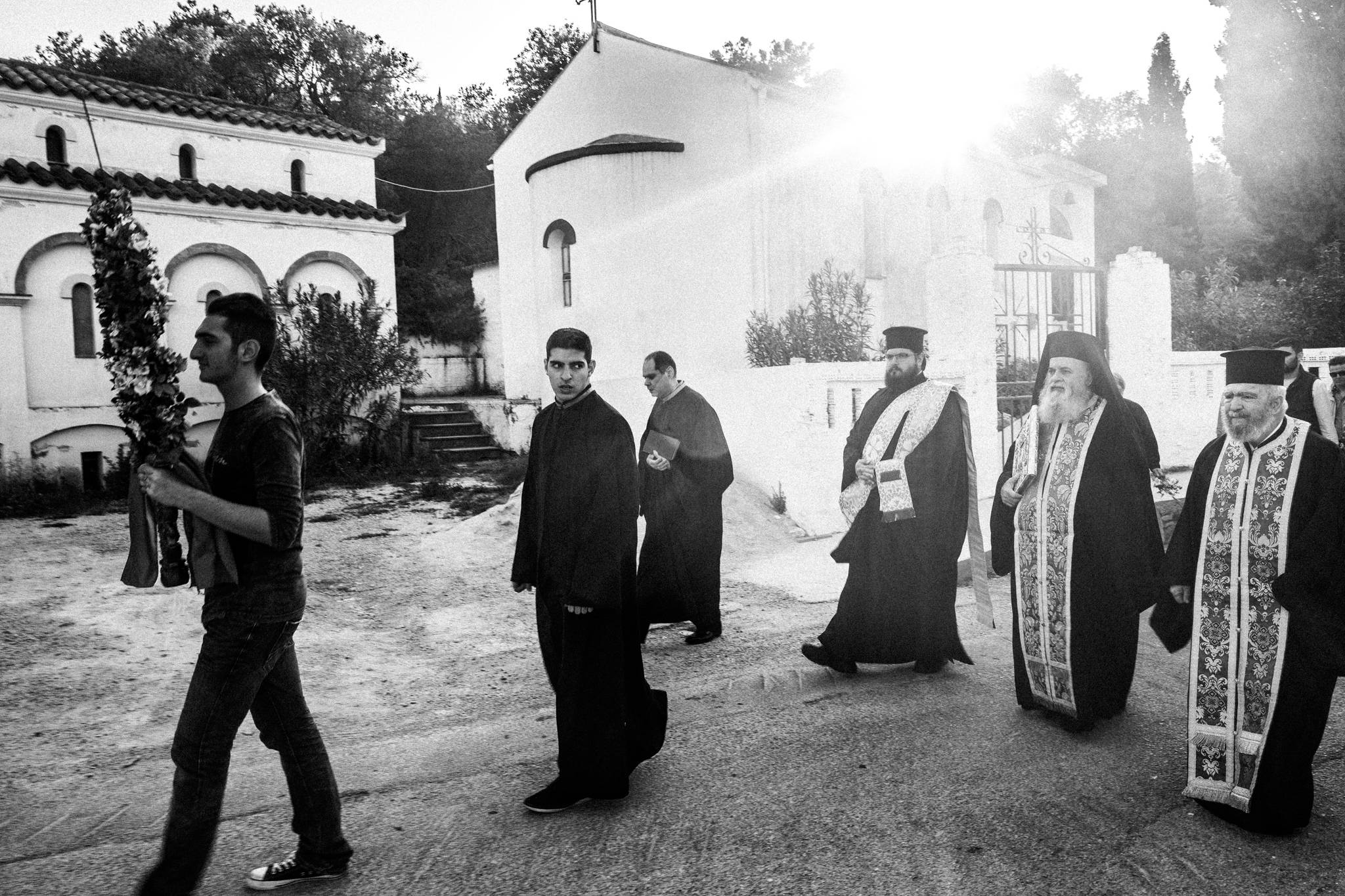 Black-and-white photograph from Easter Tuesday Litany of Katarraktis, Katarraktis, Chios.