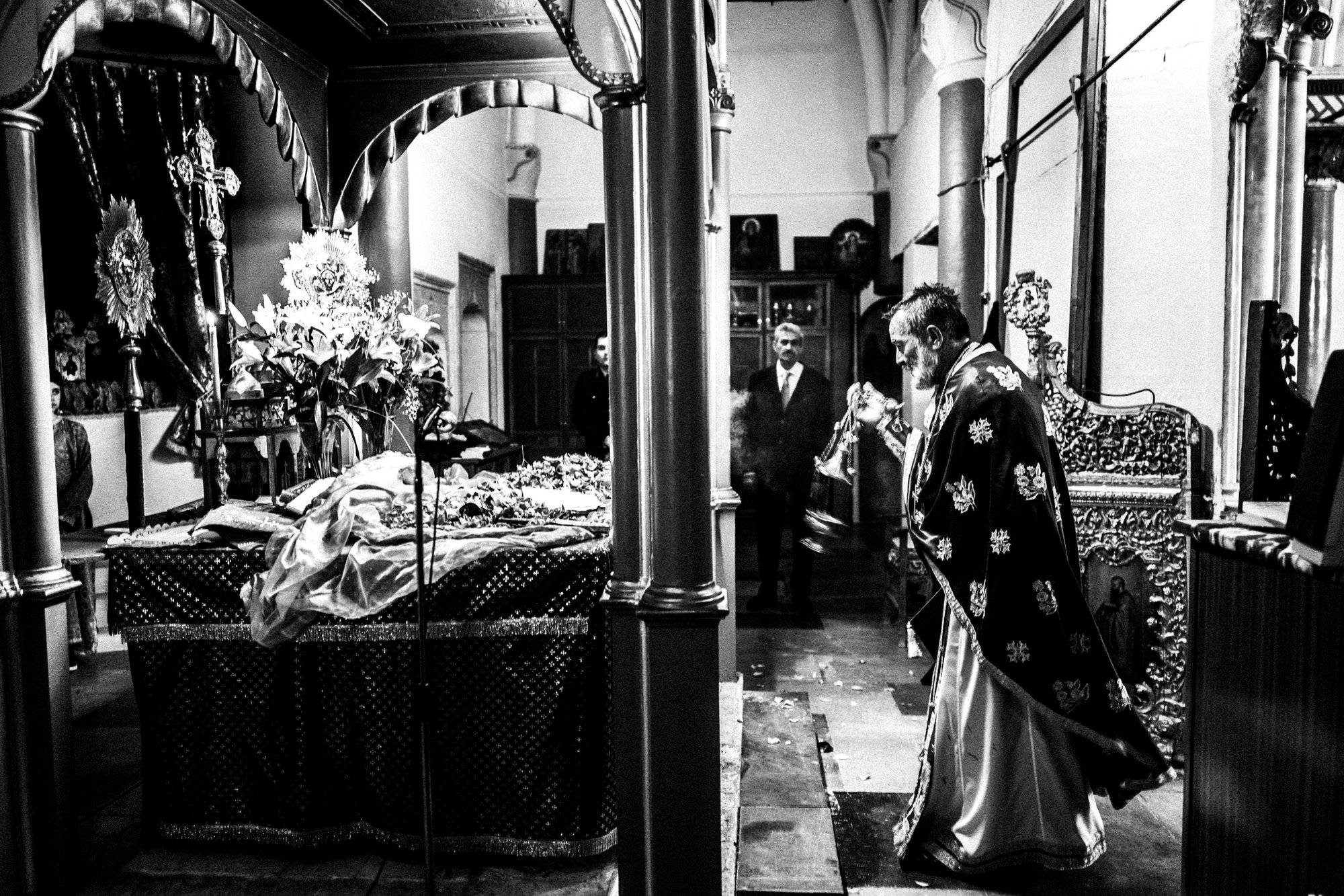 Worshippers gathered inside the church in Kastellorizo during Holy Week.