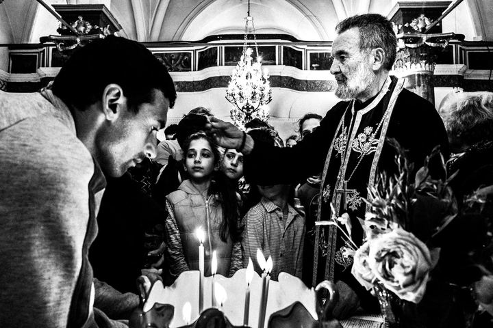 Holy Wednesday blessing inside the main church of Kastellorizo.