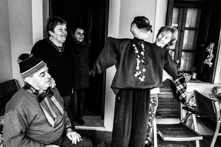 The Judas mannequin being prepared inside a house in Kastellorizo.