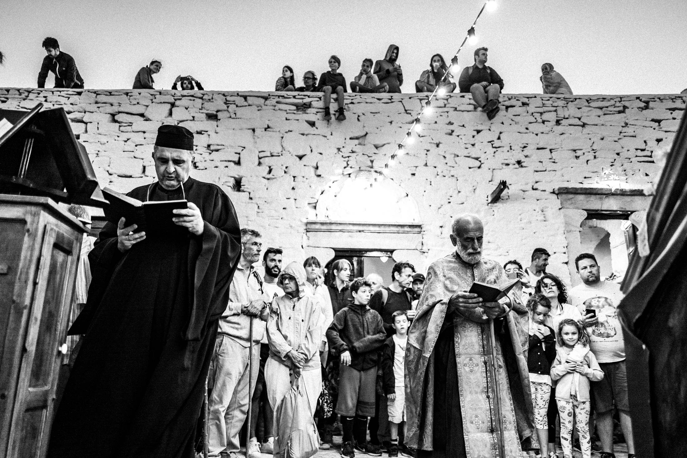 Worshippers attending the evening service at the Prophet Elias monastery.