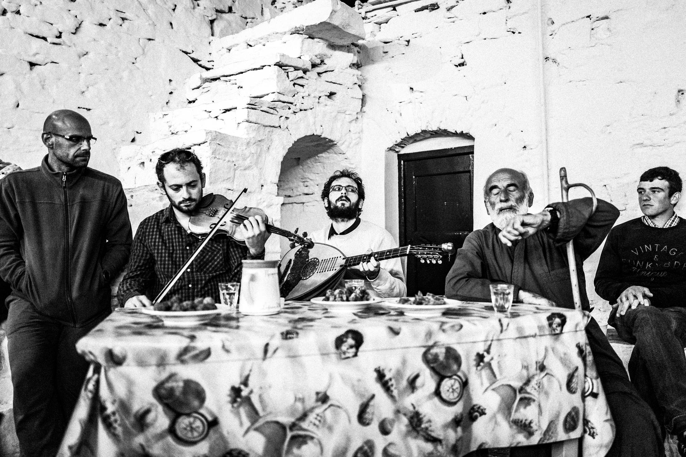 Musicians playing traditional instruments at the Prophet Elias feast.