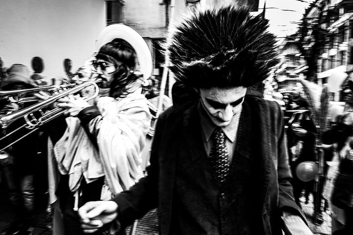 People dressed for the carnival of Metaxourgio
