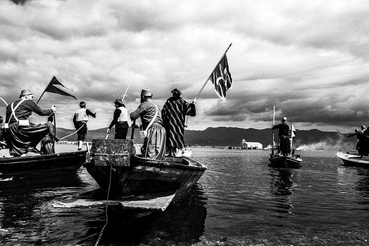 Inside the boats, ready for battle during the Battle of Klisova Reenactment