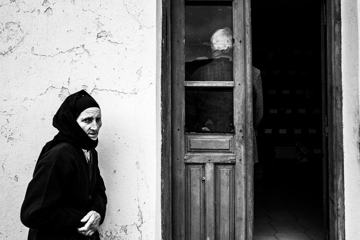 Black-and-white photograph from Easter Tuesday Litany of Olympos, Olympos, Karpathos.