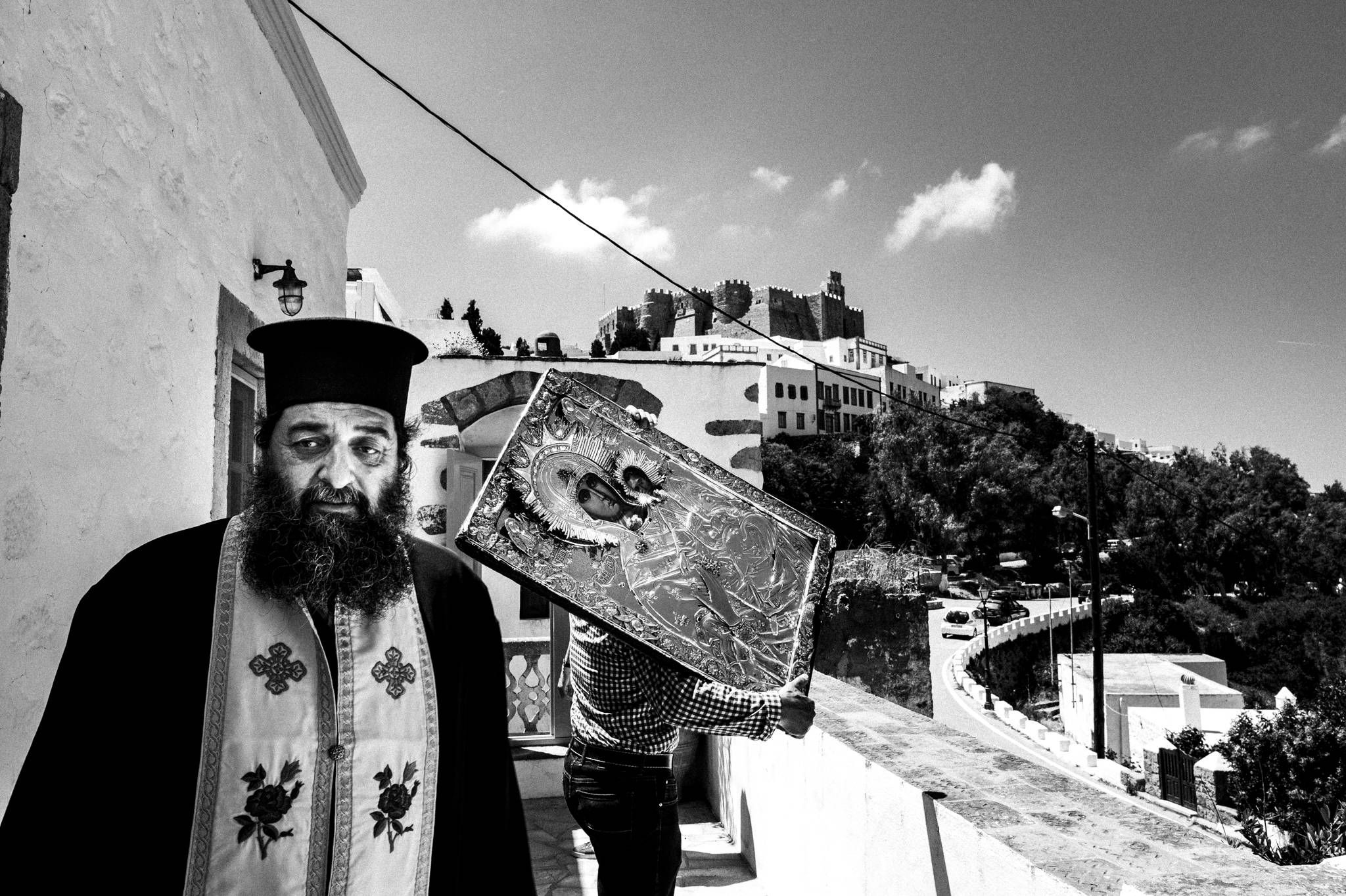 Black-and-white photograph from Easter Tuesday Litany of the Icons in Patmos, Patmos.