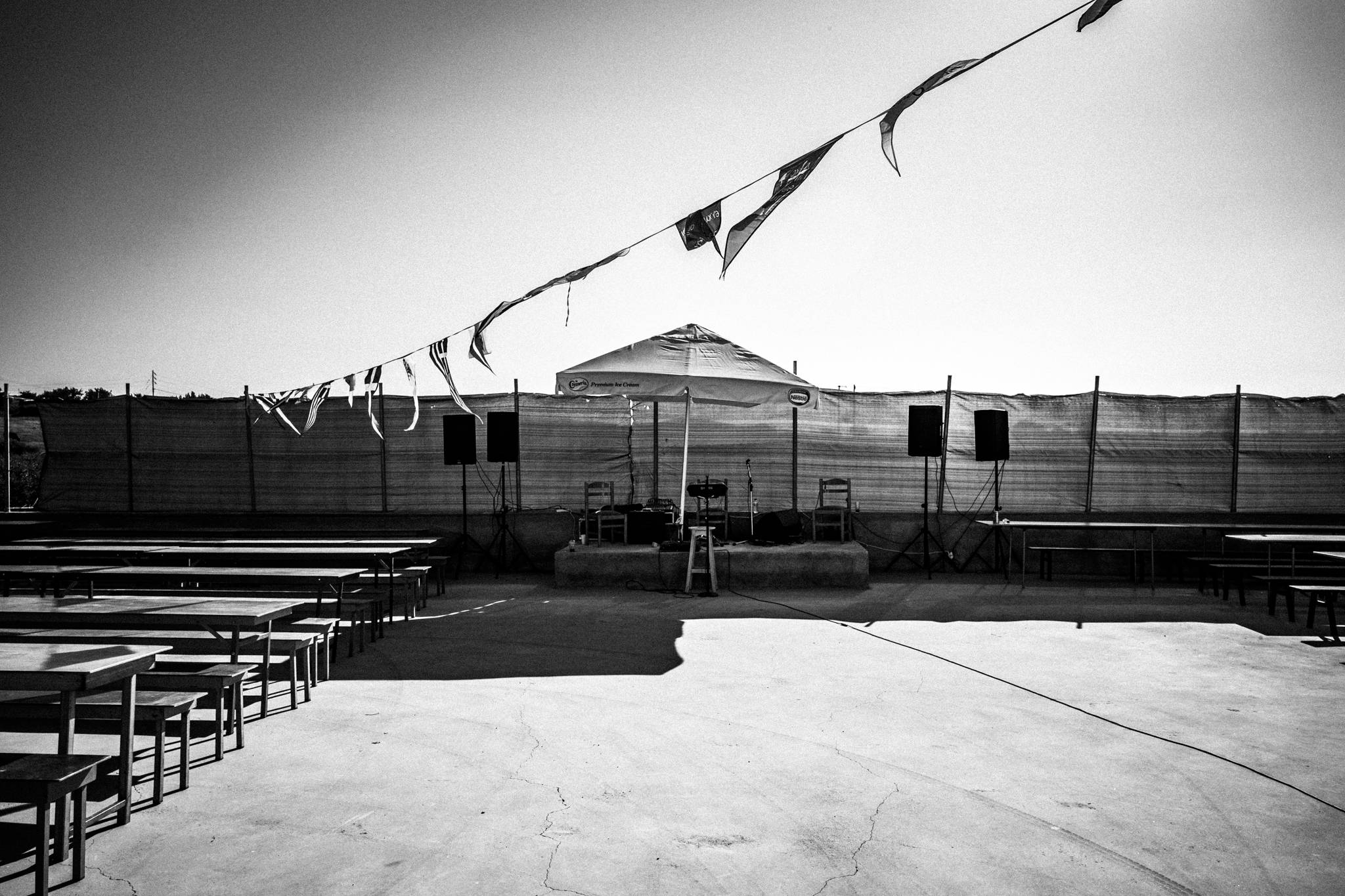 Rows of tables prepared outside the church of Saint Fanourios on Kos.
