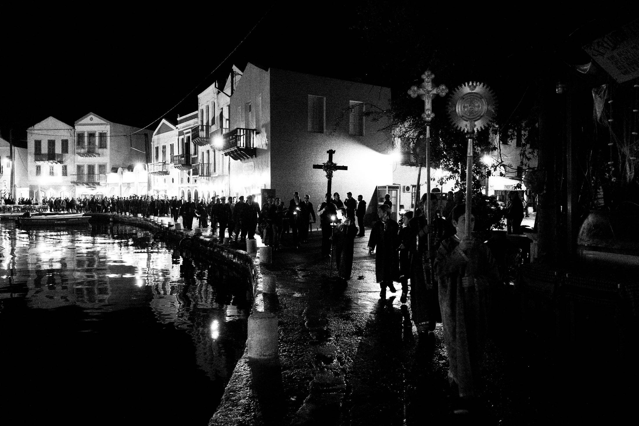 The Epitaph procession beside the harbour of Megisti, Kastellorizo.