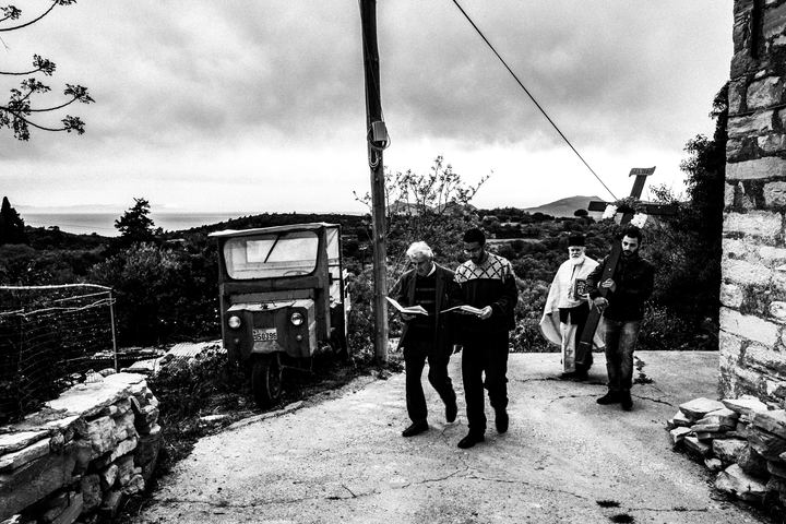Black and white photograph of the village of Patrika in southern Chios.