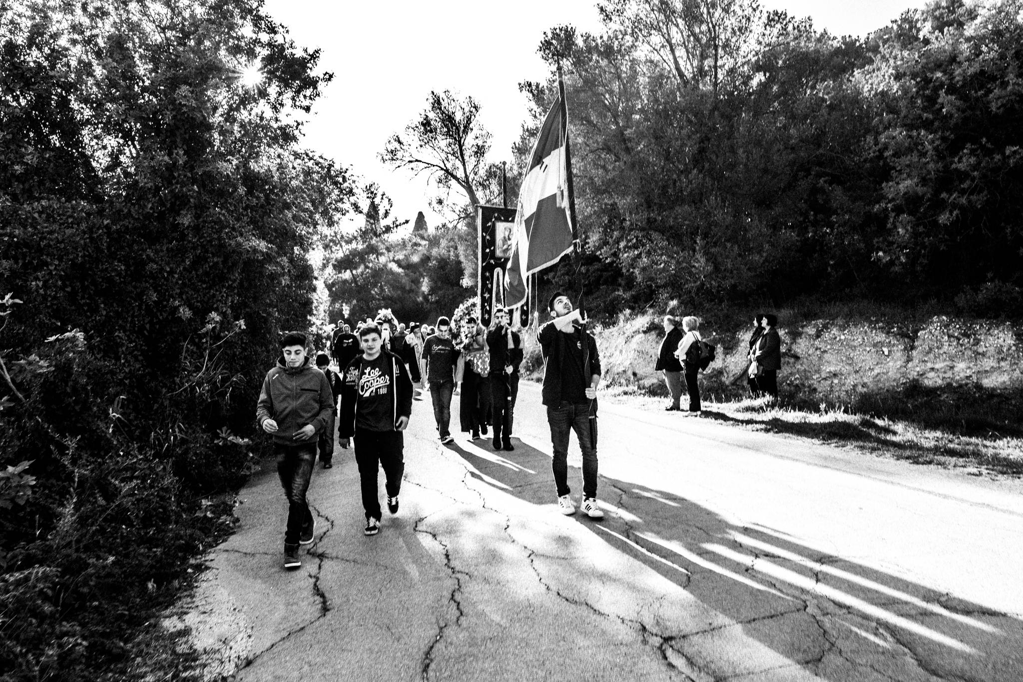 Black-and-white photograph from Easter Tuesday Litany of Katarraktis, Katarraktis, Chios.